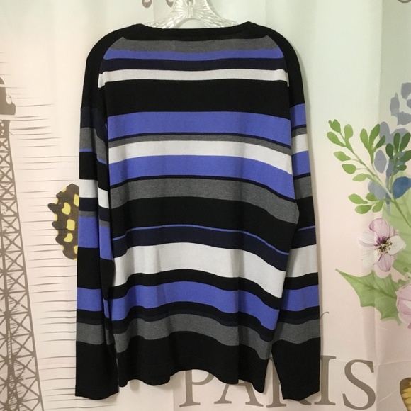 Men's Perry Ellis NWT XXL Cotton Blend L/S Sweater Purple/Black/Gray Stripes - Picture 7 of 9